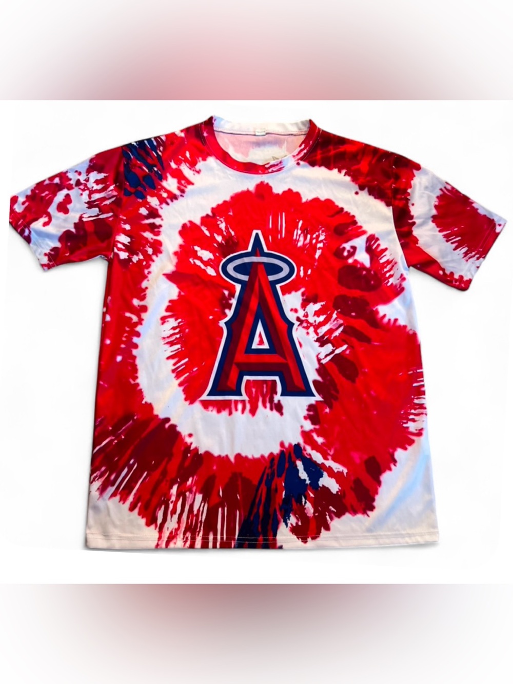 Los Angeles Angels Draft Kings Mens Red Tie-Dye Graphic Tee